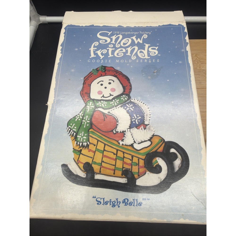 1998 Longaberger Pottery Cookie Mold Series Snow Friends Sleigh Belle